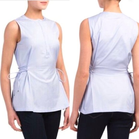 Theory Tops - Theory Cahliway Shirting Sleeveless Tied Popover Top